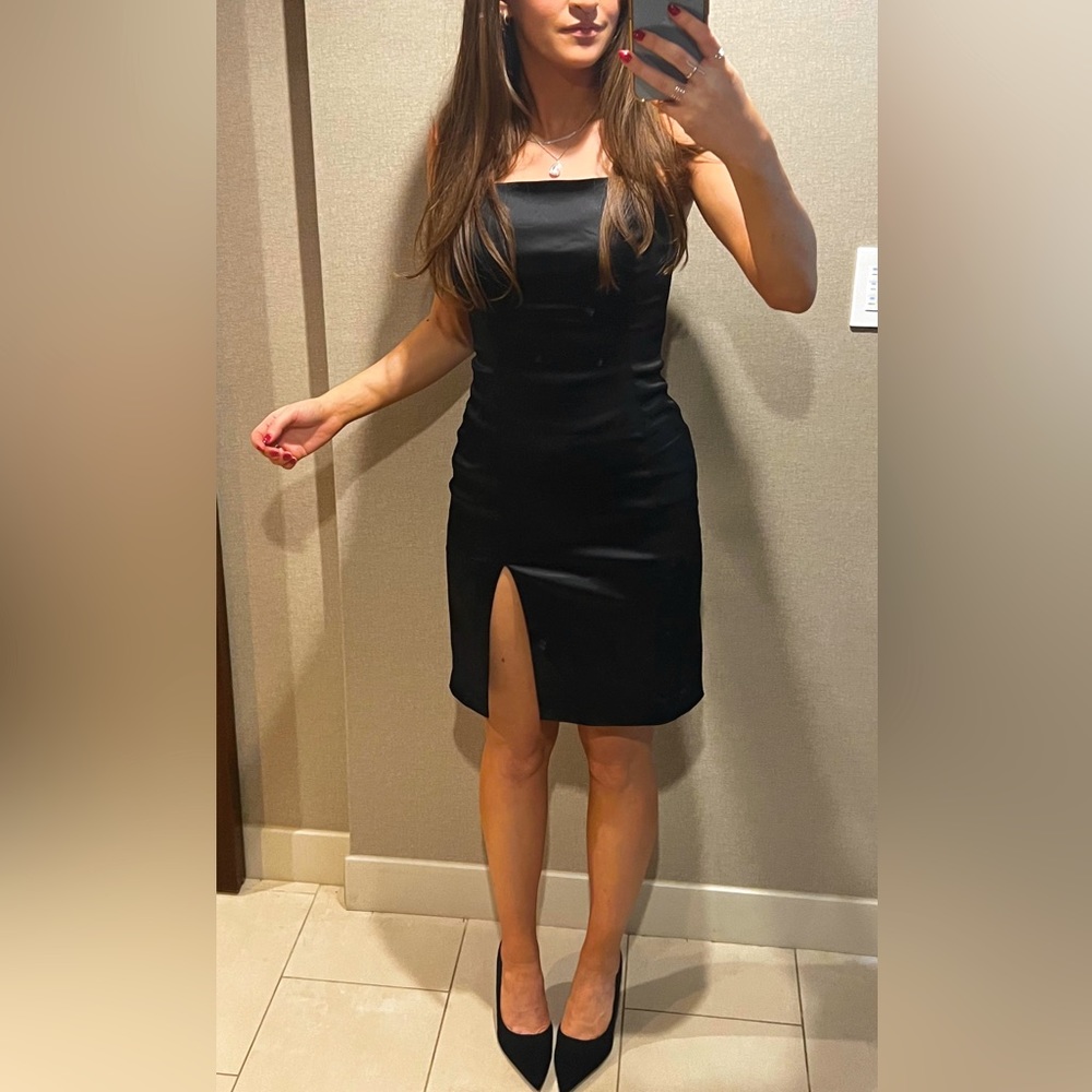 Aritzia - Black Satin dress with slit